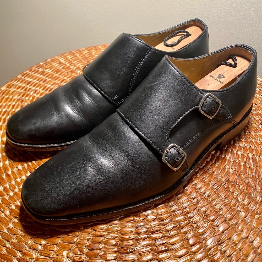 COLE HAAN Black Double Monk Strap Loafers, 9